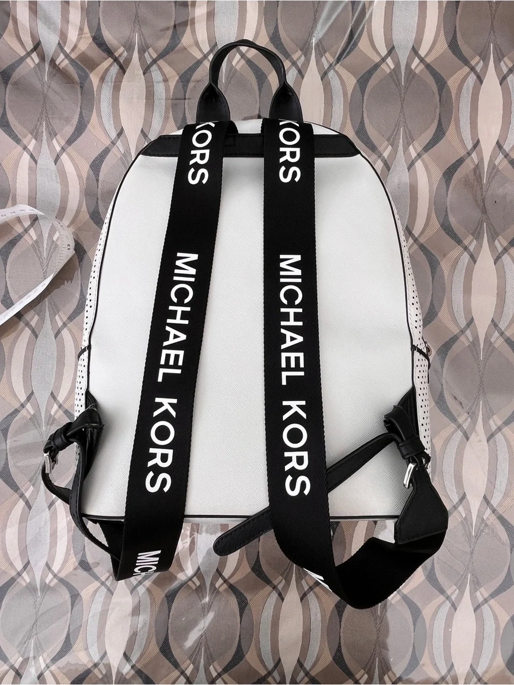 Michael Kors White and Black Perforated Leather Backpack